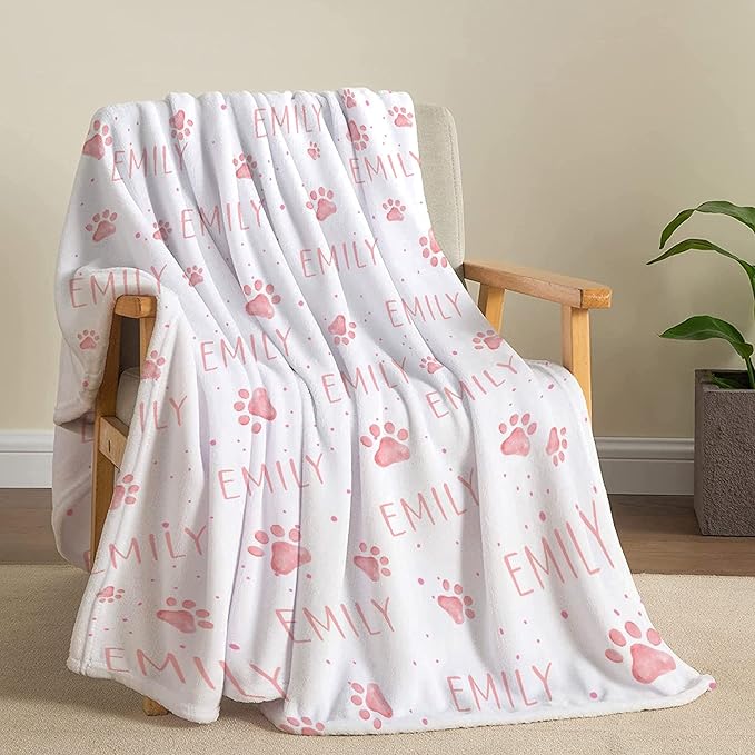 Personalized Dog Blankets Dog Paw Print Blanket Puppy Blanket 80"x60" for