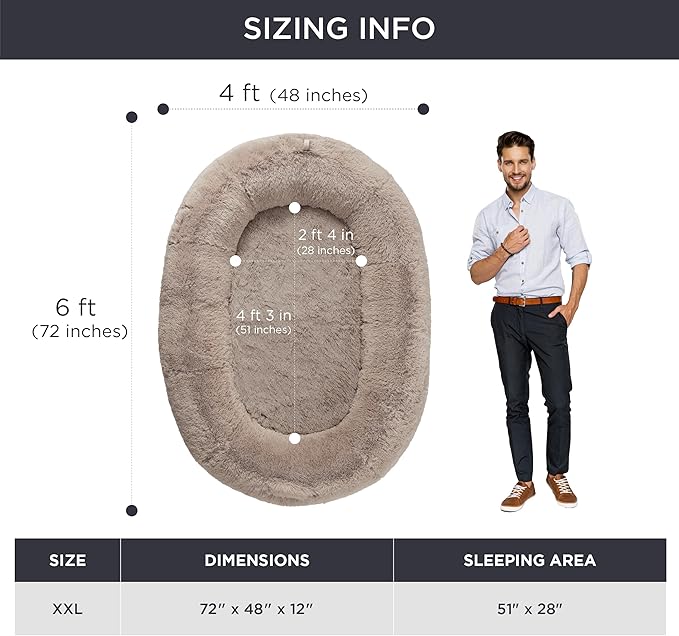 Bedsure Memory Foam Human Dog Bed 72"x48"x12" Calming