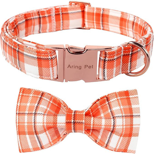 ARING PET Halloween Dog Collar-Cute Orange Plaid Dog Collar with Bow