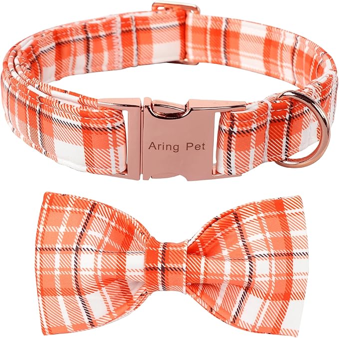 ARING PET Halloween Dog Collar-Cute Orange Plaid Dog Collar with Bow