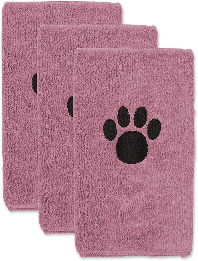 Bone Dry Pet Grooming Towel Collection Absorbent Microfiber Drying Set 15x30", Embroidered 3 Count