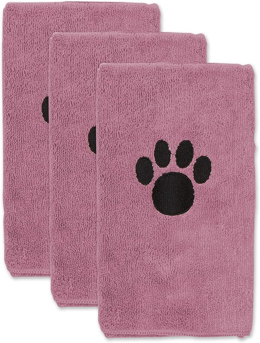 Bone Dry Pet Grooming Towel Collection Absorbent Microfiber Drying Set 15x30", Embroidered 3 Count
