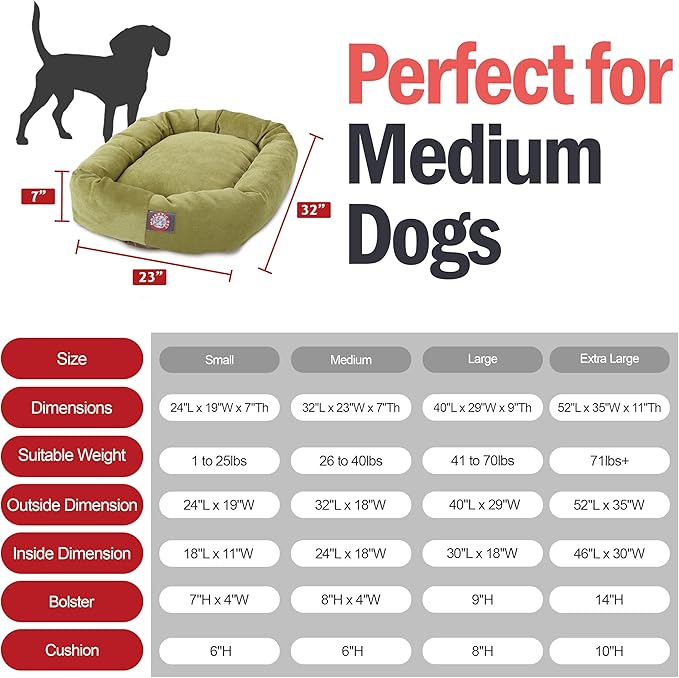 Majestic Pet 32 Inch Micro Velvet Calming Dog Bed Washable – Cozy Soft Round Dog Bed with Spine for Head Support 32x23x7 (inch)