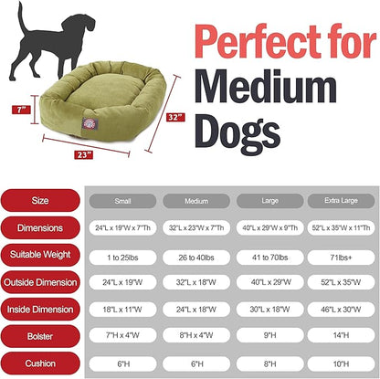 Majestic Pet 32 Inch Micro Velvet Calming Dog Bed Washable – Cozy Soft Round Dog Bed with Spine for Head Support 32x23x7 (inch)