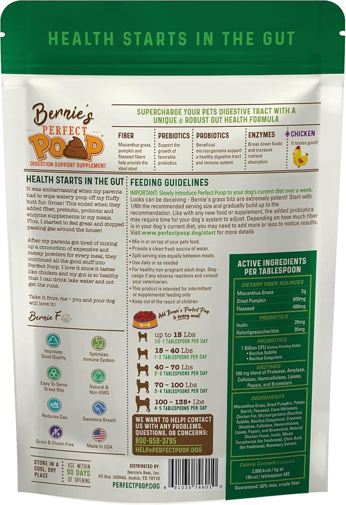 Perfect Poop Digestion & Health Supplement for Dogs: Fiber, Prebiotics, Probiotics, Enzymes Digestive, Hard & Soft Stool, Improved Health (4.2oz Cheddar Bag + 4.2oz Chicken Bag, 4.2oz Bundle)