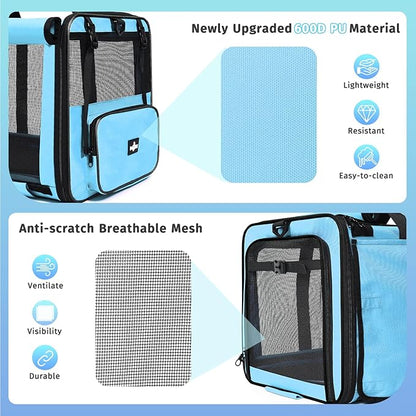 Pet Carrier, Collapsible Airline Approved Dog Cat Carrier, Soft Top Load Cat Carrier Bag for Small Medium Cat & Dog Under 20 lbs, Cat Travel Carrier Bag with Safety Lock Zipper, Blue