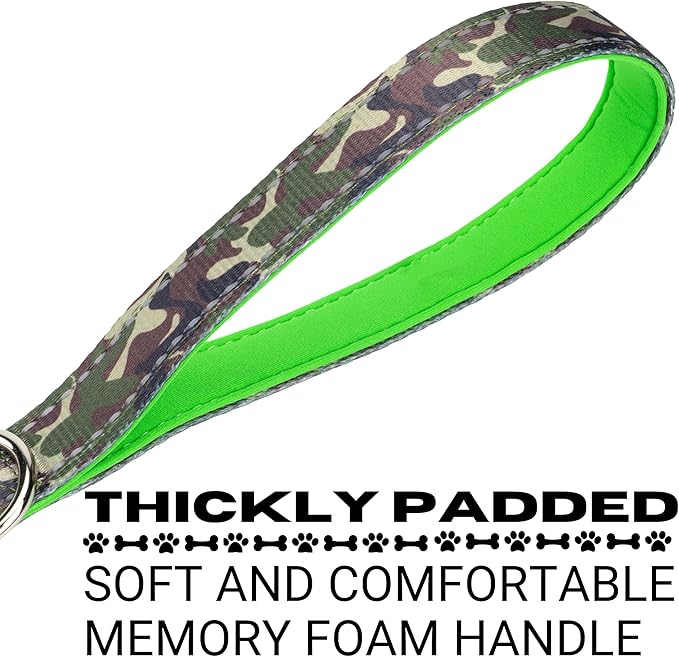 EcoBark Dog Leash - Soft & Reflective Comfort Training Leashes with Padded Handle - Strong Durable Heavy Duty - Training and Pulling for Small, Medium or Large Dogs (Camo)