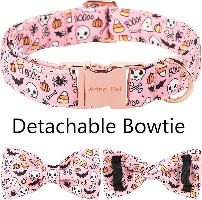 ARING PET Halloween Dog Collar-Cute Pink Pumpkin Dog Collar with Bow