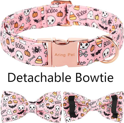 ARING PET Halloween Dog Collar-Cute Pink Pumpkin Dog Collar with Bow