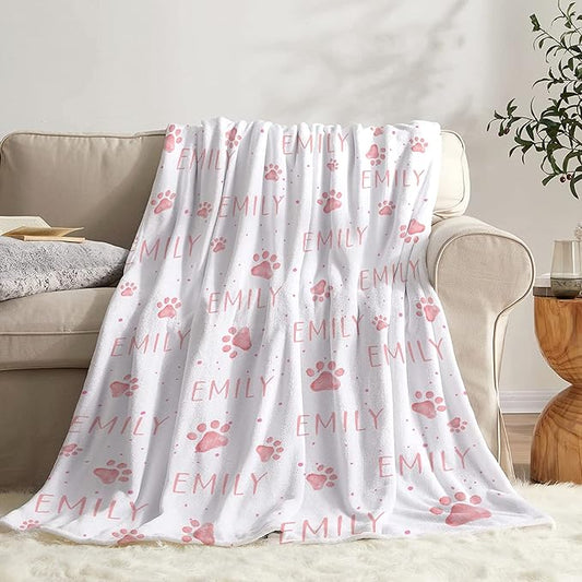 Personalized Dog Blankets Dog Paw Print Blanket Puppy Blanket 80"x60" for