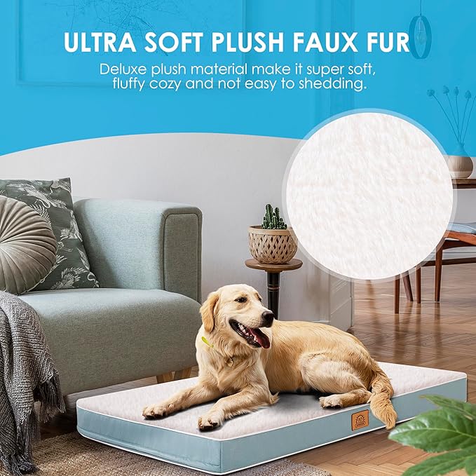 Dog Bed Covers Soft Plush Replacement Washable, Extra Large Waterproof Dog Bed Cover with Zipper, Pet Bed Cover 44x32x3 Inches, Blue, Cover Only