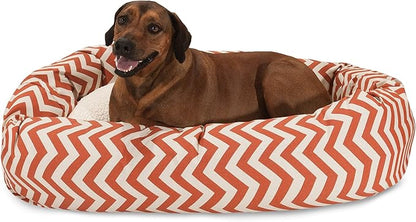 52 inch Burnt Orange Chevron Sherpa Bagel Dog Bed