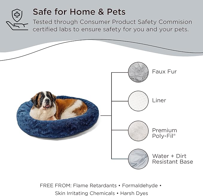 Best Friends by Sheri The Original Calming Donut Cat and Dog Bed in Lux Fur Navy 45"
