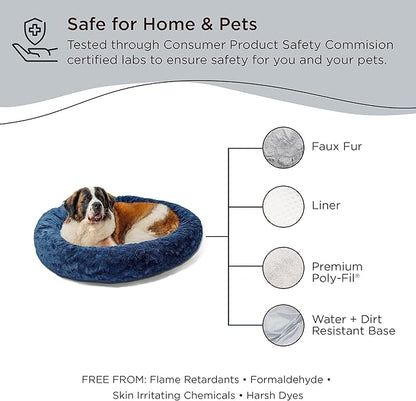Best Friends by Sheri The Original Calming Donut Cat and Dog Bed in Lux Fur Navy 45"