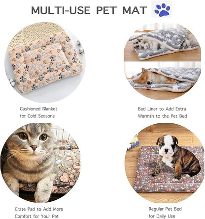 2 Pcs Pet Bed Mats. Ultra Soft Pet (Dog/Cat) Bed with Cute Prints. Reversible Faux Lambswool Kennel Pad for Medium Small Dogs and Cats. Machine Washable Pet Bed.