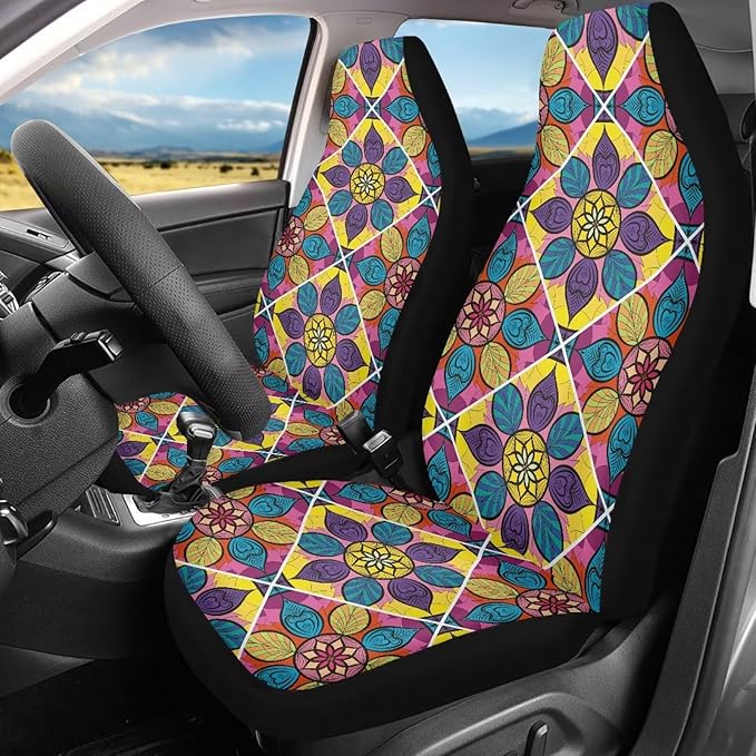 UNICEU Mandala Flowers Tribes Car Front Seat Covers Set of 2