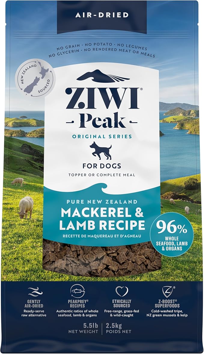 ZIWI Peak Air-Dried Dog Food – Mackerel & Lamb - All Natural, High Protein, Grain Free, Limited Ingredient w/ Superfoods (88oz)