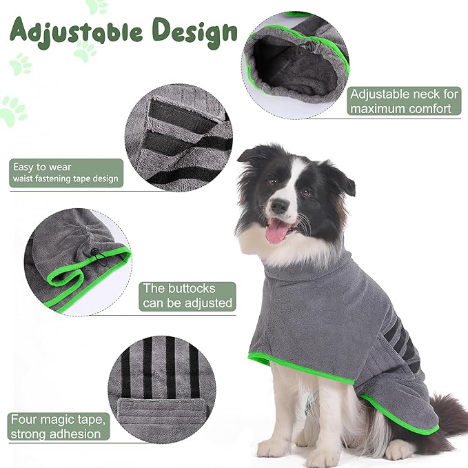 Microfibre Dog Bathrobe Dog Towel Wrap Super Absorbent Dog Drying Coat Bath Robe for Puppy, Medium & Large Dogs, Fast Drying, Adjustable, for Pet Dogs & Cats