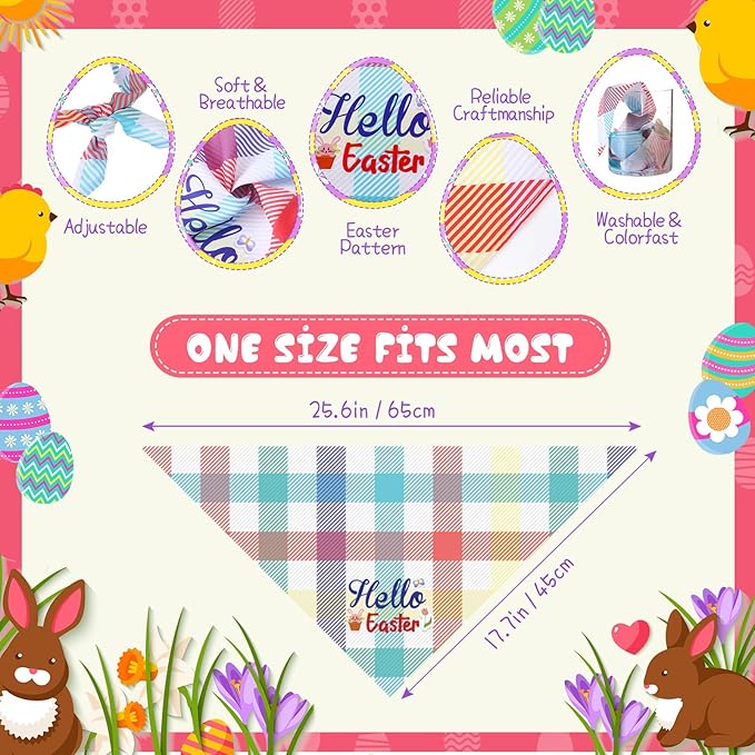 Sweetude 100 Pcs Easter Plaid Dog Bandanas Bulk