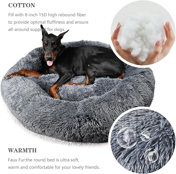 Dog Beds for Extra Large Dogs Calming Dog Bed Washable Fluffy Anti-Anxiety Round Pet Bed 45 Inches Detachable Dog Bed
