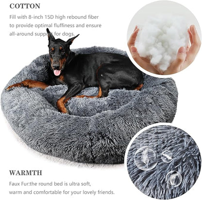 Dog Beds for Extra Large Dogs Calming Dog Bed Washable Fluffy Anti-Anxiety Round Pet Bed 45 Inches Detachable Dog Bed