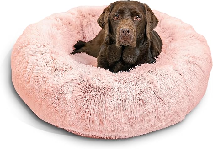 Best Friends by Sheri The Original Calming Donut Cat and Dog Bed in Shag Fur Cotton Candy Pink 36"