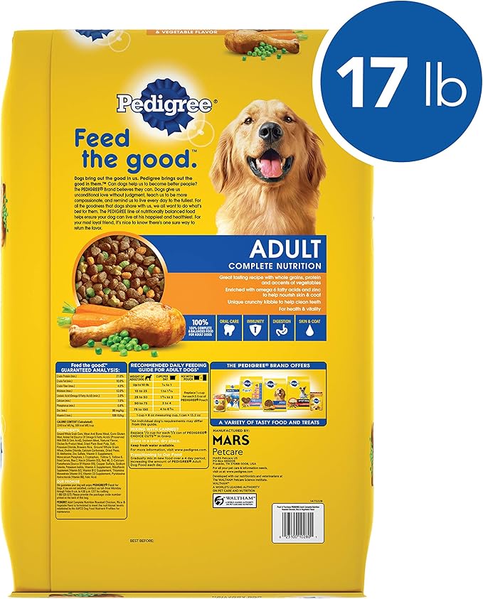 PEDIGREE Complete Nutrition Adult Dry Dog Food Roasted Chicken, Rice & Vegetable Flavor Dog Kibble, 17 lb. Bag