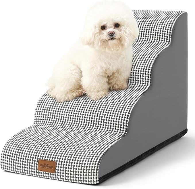 Dog Stairs for Medium Bed 20" H 15.7x28.3x19.7in, White-Black, 4 Tiers