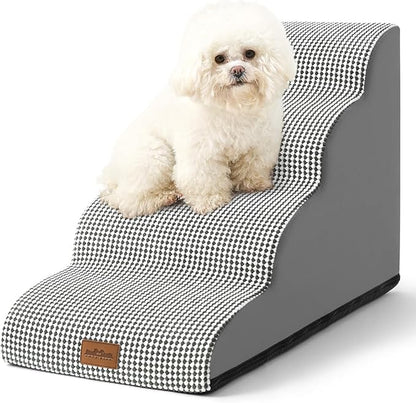 Dog Stairs for Medium Bed 20" H 15.7x28.3x19.7in, White-Black, 4 Tiers