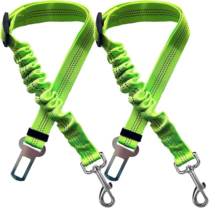 2 Dog Car Harness Seatbelt Seat Belt Leash Travel Accessories Bungee Anti Shock Pet Cat Adjustable Lead Clip Safety Seats Belts Green