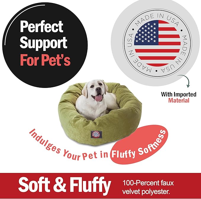 Majestic Pet 40 Inch Micro Velvet Calming Dog Bed Washable – Cozy Soft Round Dog Bed with Spine for Head Support 40x29x9 (inch)