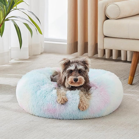 WESTERN HOME WH Calming Dog & Cat Bed, Anti-Anxiety Donut Cuddler Warming Cozy Soft Round Bed, Fluffy Faux Fur Plush Cushion Bed for Small Medium Dogs and Cats (20"/24"/27"/30")