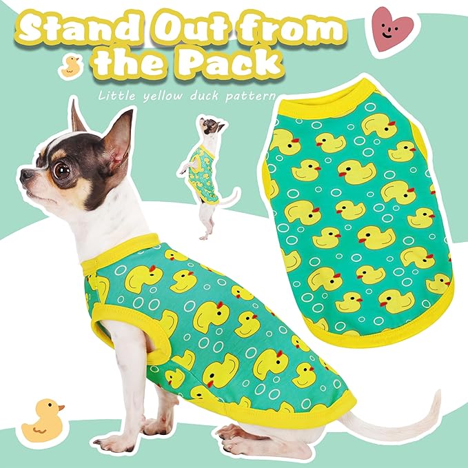 Adorable Yellow Duck Dog Shirt: Lightweight Polyester Cartoon Puppy Vest, Small Medium & Large Dog T-Shirt, Summer Pet Clothes, Cute Dog Apparel, Breathable Dog Tank Top XS