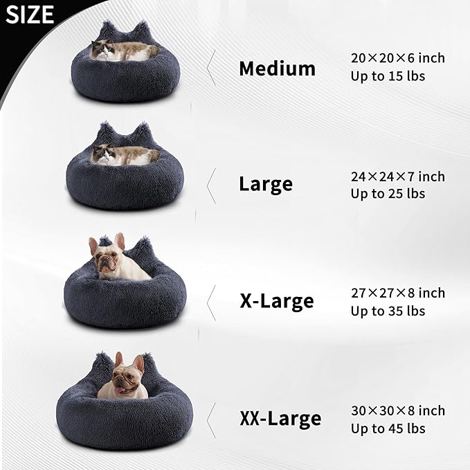 Westen Home Calming Small Dog Bed, Donut Washable Dog Beds for Small Dogs, 27 inches Anti-Slip Round Fluffy Plush Cute Dog Bed, Fits up to 35 lbs Pets, Navy Grey