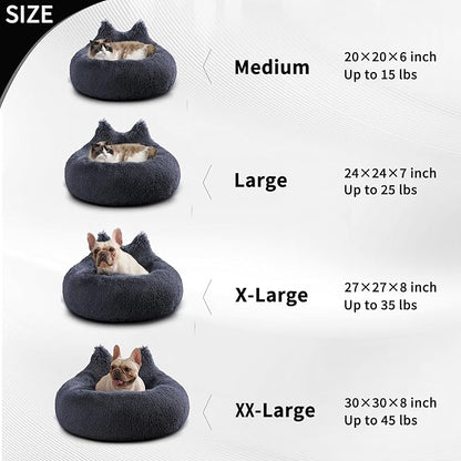 Westen Home Calming Dog Bed Medium Size Dog - Donut Washable Medium Dog Bed, 30 inches Anti-Slip Round Fluffy Plush Dog Bed, Fits up to 45 lbs Pets, Navy Grey