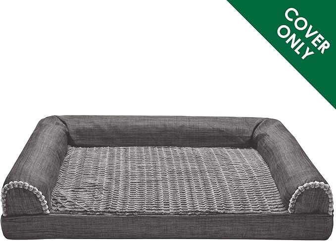 Furhaven Replacement Dog Bed Cover Luxe Faux Fur & Performance Linen Sofa-Style