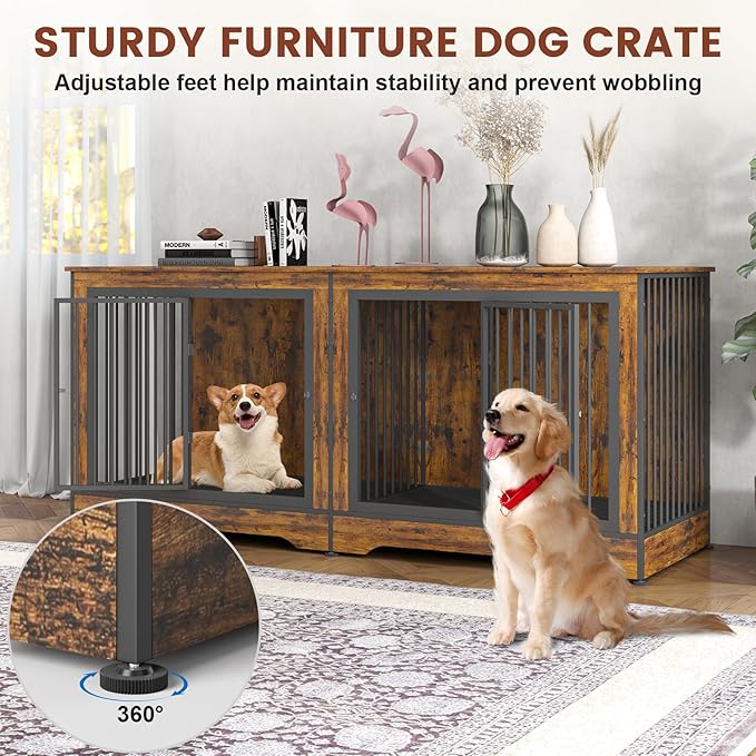 3-in-1 75 Inch Double Dog Crate Furniture 2 Large