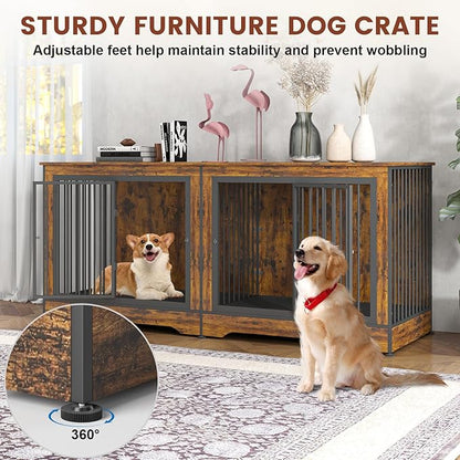 3-in-1 75 Inch Double Dog Crate Furniture 2 Large
