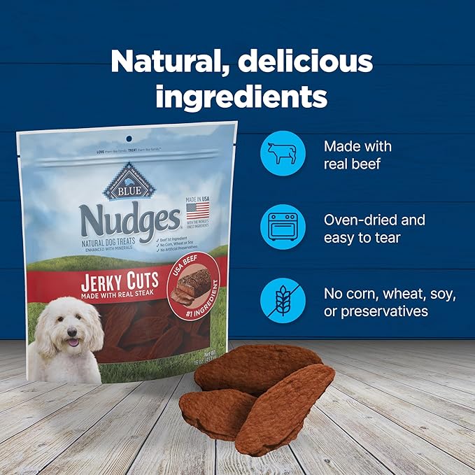 Blue Buffalo Nudges Jerky Cuts Dog Treats, Made in the USA with Natural Ingredients, Steak, 10-oz. Bag