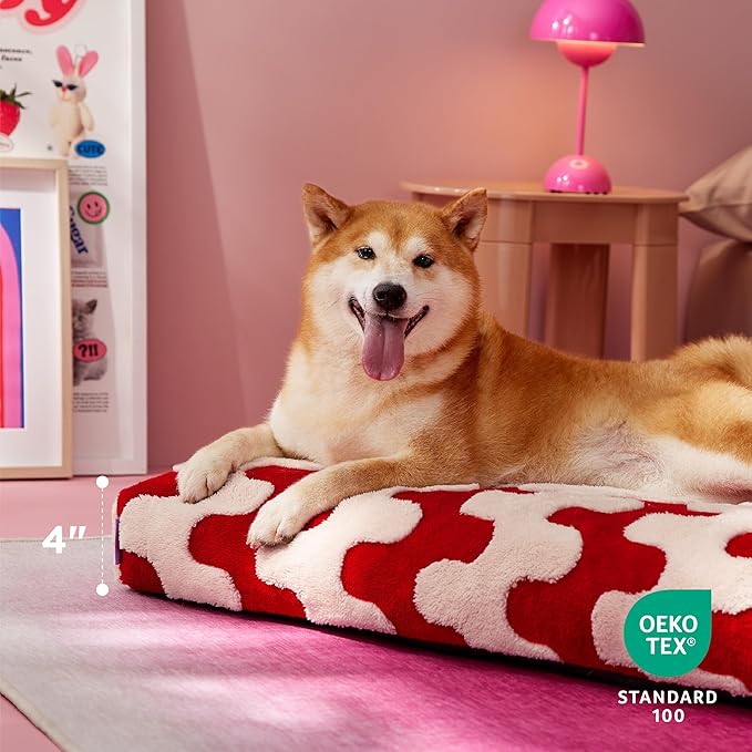 Lesure Dog Beds Large Sized Dog-Thick Shredded Chopped Foam Pet Bed Bottom(35'x22', Red)