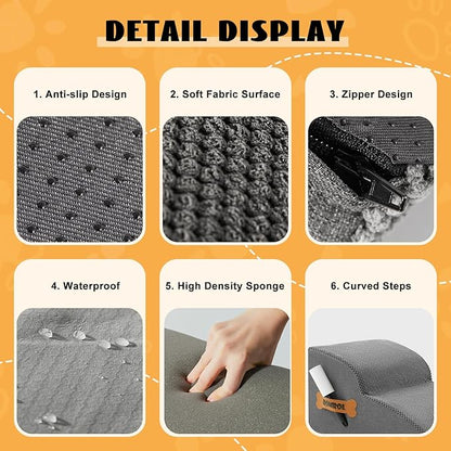 High Density Foam Dog Stairs Ramp for Beds Couches 2-Tiers