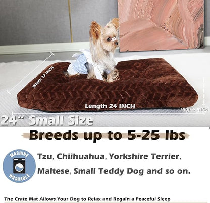 24 Inch Dog Bed Dog Bed for Crate Washable Dog Mats for Sleeping,Up to 25 lbs Soft and Fluffy Small Dog Bed for Crate Tire Printing Dark Brown S