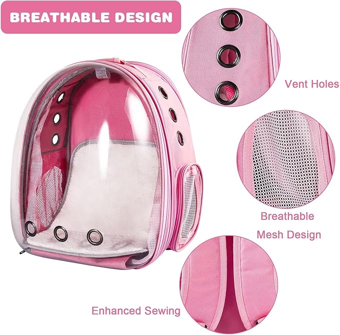 Joysnana Cat Backpack Carrier Bubble Pet Bags, Expandable Transparent Space Capsule Backpack for Cat Outside Activities(Pink)