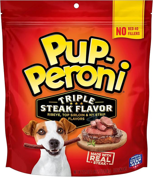 Pup-Peroni Dog Treats, Triple Steak Flavor, 22.5 Ounce, Ribeye, Top Sirloin, NY Strip Flavors