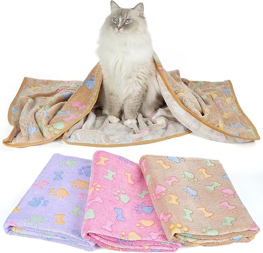 PJYuCien Blankets 1 Pack 3 - Fluffy Premium Fleece Flannel Throw Dog Blanket, Soft Warm Cute Print Cat Blanket, 60"x50" Pet Blankets for Medium Large Dog Cat Puppy