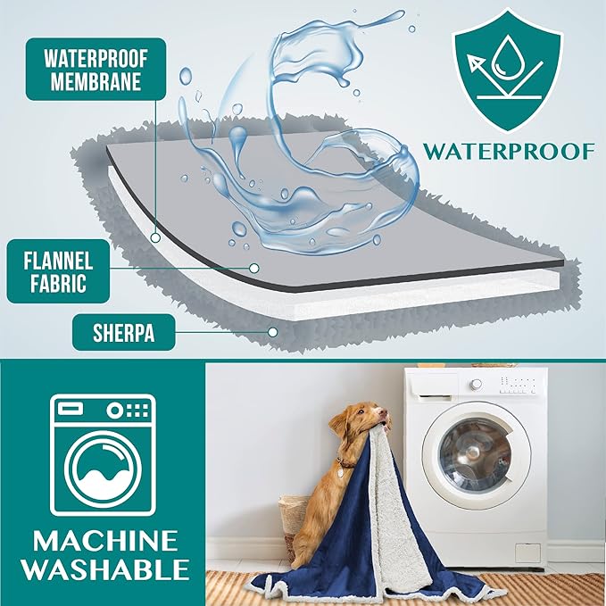PetAmi WATERPROOF Dog Blanket for Medium Large Dog 60x40 Navy