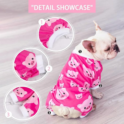 Paiaite Dog Pajamas Onesie: Comfortable Four-Legged Apparel for Small, Medium, & Large Dogs, Polyester Material for Comfort, Wrinkle Resistance, Moisture Wicking, and Stretchiness Pink Pig XS