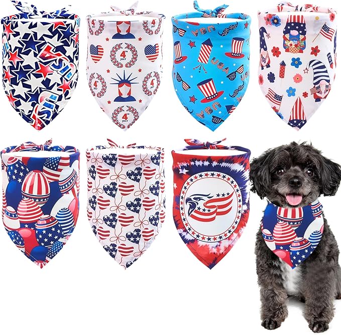 4th of July Dog Bandanas for Small Dogs 7PCS