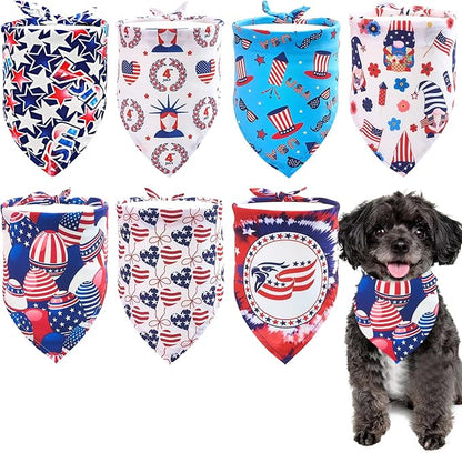 4th of July Dog Bandanas for Small Dogs 7PCS