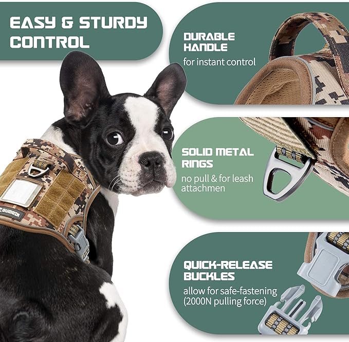 BUMBIN Tactical Dog Harness for Medium Dogs No Pull, Famous TIK Tok No Pull Dog Harness, Fit Smart Reflective Pet Walking Harness for Training, Adjustable Dog Vest Harness with Handle Desert Camo M